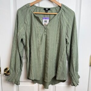 Frye Blouse Womens XS Pastel Sage Green Pointelle Travel Classic Boho Feminine